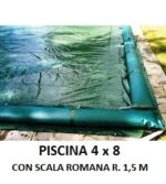 COPERTURA INVERNALE 5,40 x 9,40 M. + SCALA ROMANA R. 1,50 CON SALSICCIOTTI PER PISCINE 4 x 8 metri CON SCALA ROMANA - AKUACOVER