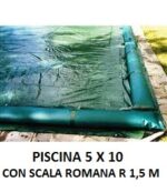 COPERTURA INVERNALE 6,40 x 11,40 M.+ SCALA ROMANA R. 1,50 CON SALSICCIOTTI PER PISCINE 5 x 10 metri CON SCALA ROMANA - AKUACOVER