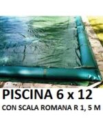 COPERTURA INVERNALE 7,40 x 13,40 M.+ SCALA ROMANA R. 1,50 CON SALSICCIOTTI PER PISCINE 6 x 12 metri CON SCALA ROMANA - AKUACOVER